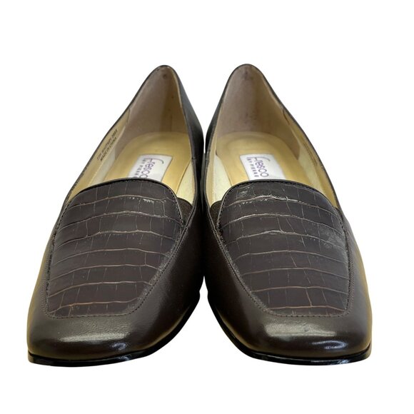 Fresco By Pierre Women’s Brown Leather Croc Embossed Whitney Pump Sz 10M - Picture 2 of 11